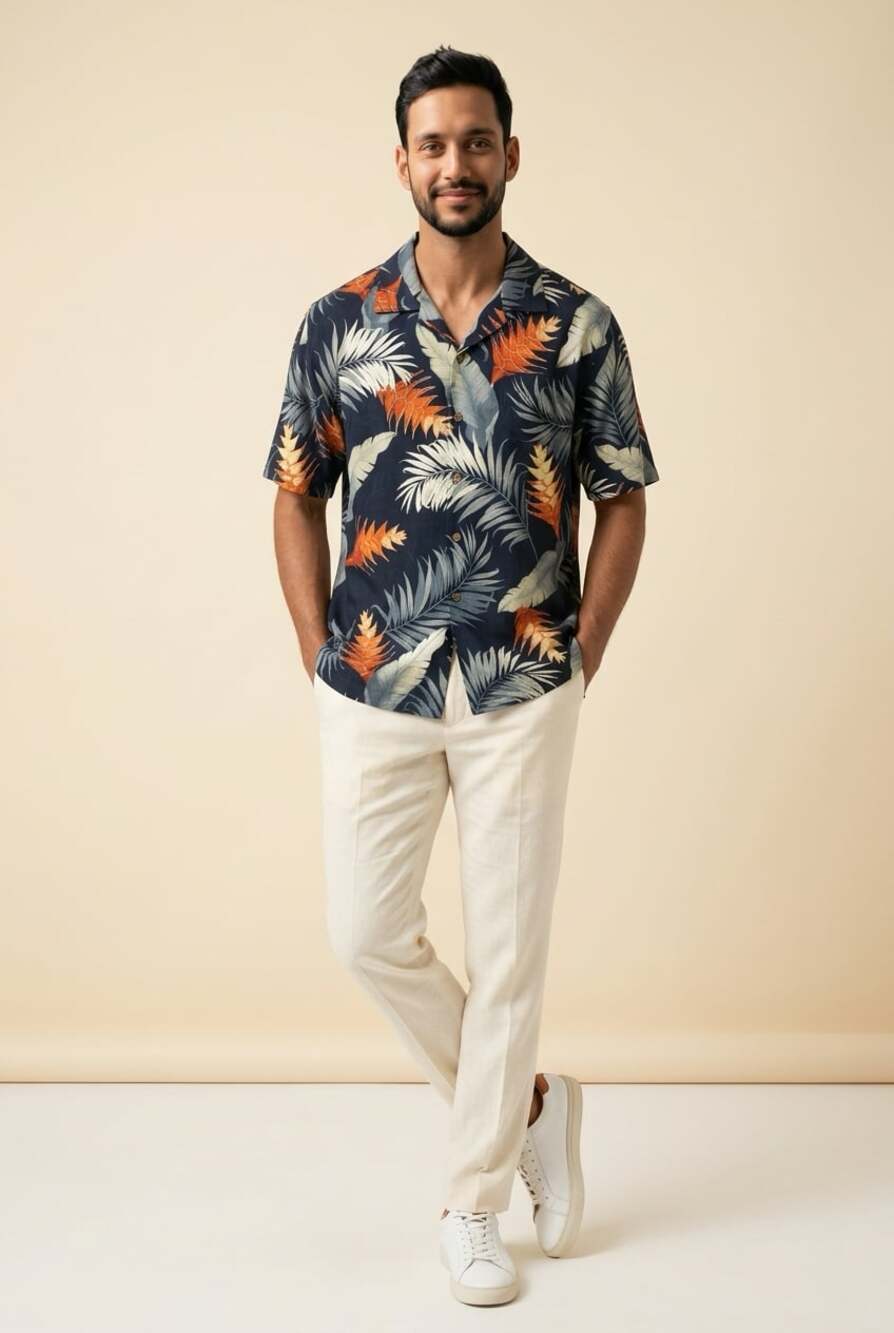 Tommy Bahama Relax 100% Silk Tropical Leaf Print Camp Shirt Size M